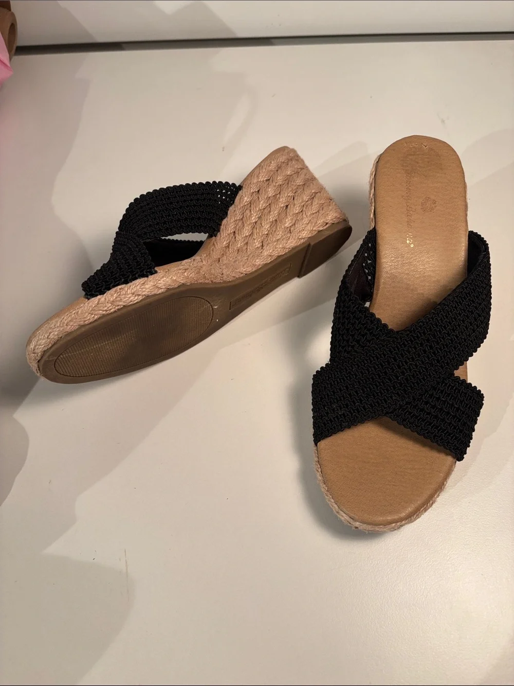 Tommy Bahama Black Woven Cross-Band Espadrille Slide